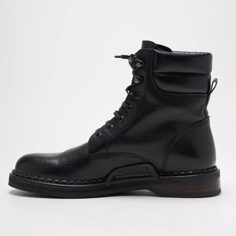 MONCLER black pebbled leather ankle boots, size 39